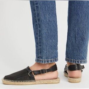 Free People Cabo Espadrille Black Perforated Leather Flats Shoes Sandals Sz 39
